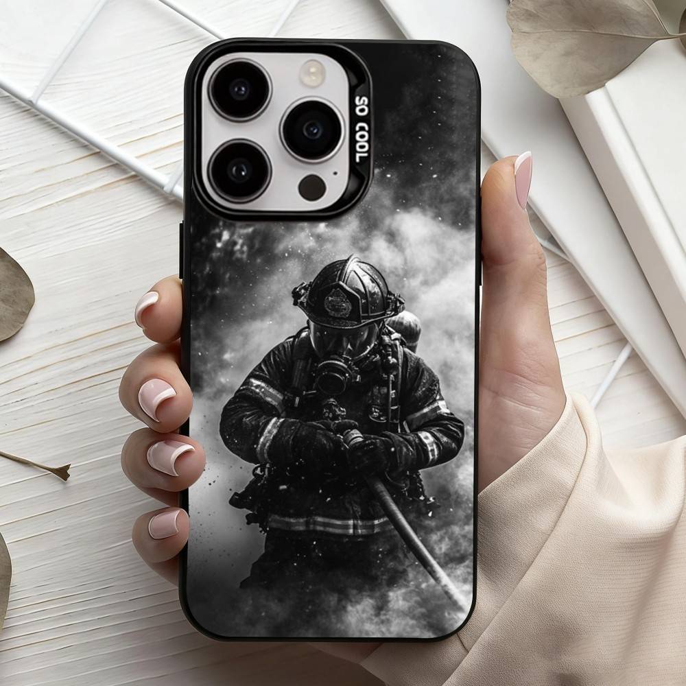 Fire Disaster Firefighter Phone Case For iPhone17,16,15,14,13,12,11 Plus,Pro Max Black Candy Silver Plated Cover