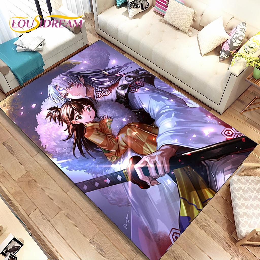 Anime Inuyasha Cartoon Area Rug Large,Carpet Rug for Living Room Bedroom Sofa Doormat Decoration,kids play Non-slip Floor Mat 3D