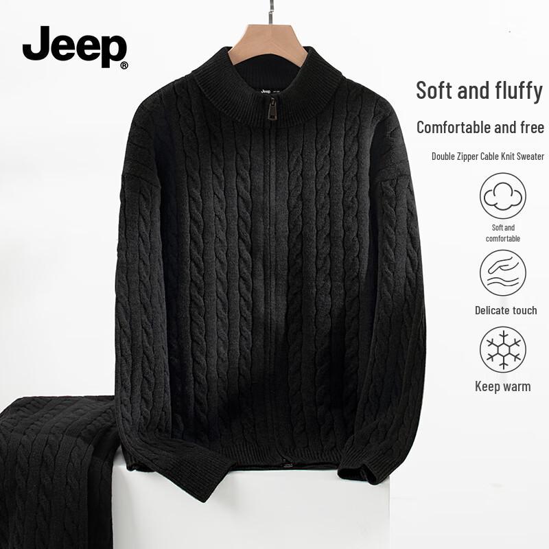 JEEP Men s Stand-Collar Double Zipper Cable Knit Cardigan Sweater 3XL