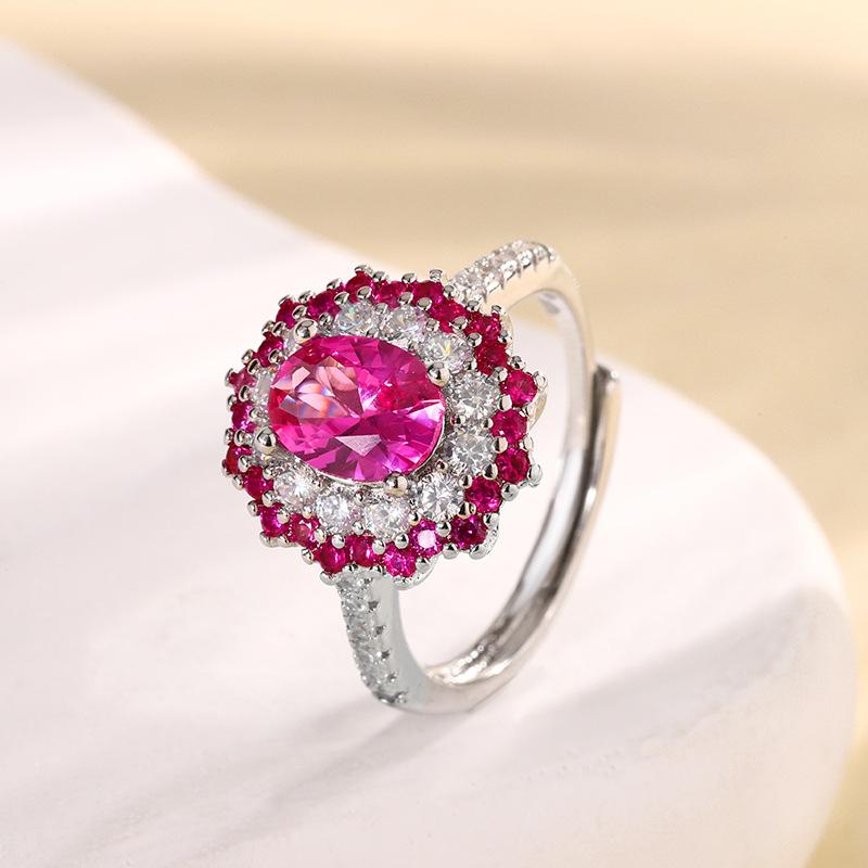 Jewelry Copper Bottom Gold-Plated Simulation Red Corundum Oval Set Female Main Stone 6 * 8