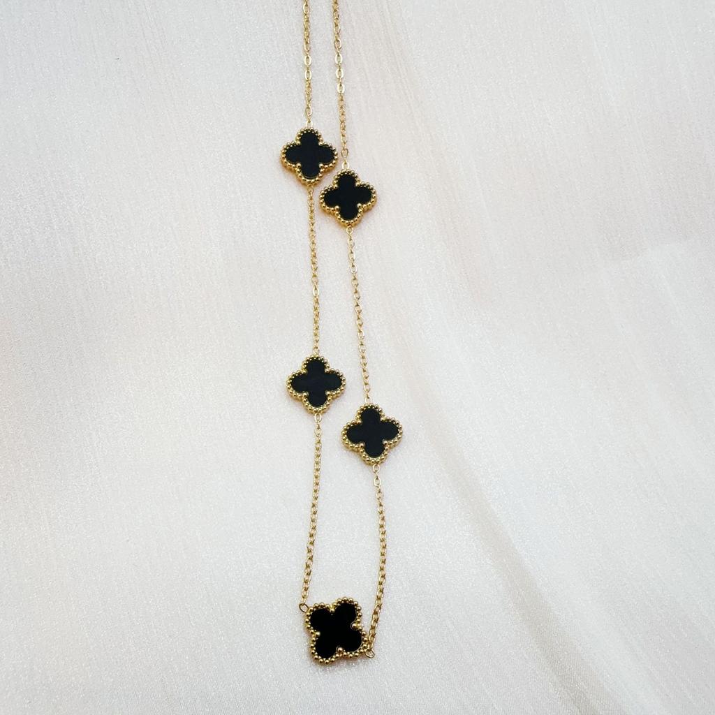 Double Sided Titanium Steel Clover Bracelet Necklace Ring Earrings Women's Non Fading Set Jewelry