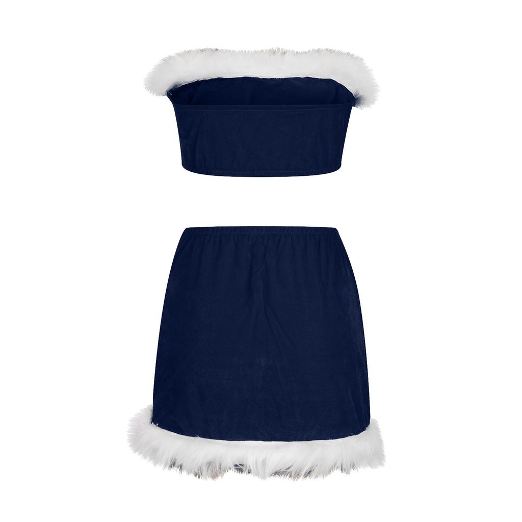 Women's Sexy Lingerie Christmas Dress Flannel Plush Sling Split  Suit