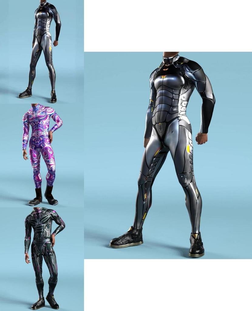 Halloween Tight Fit 3d Mechanical Print Adult Cosplay Jumpsuit For Role Play