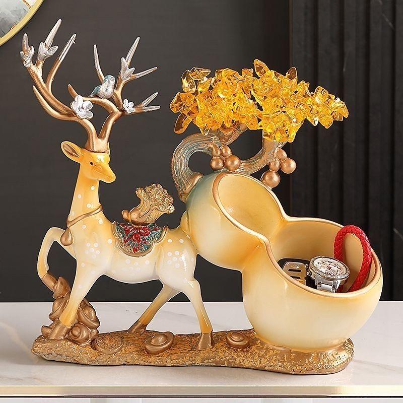 Deer Figurine Storage Ornament, Lucky Wealth Deer Decor for Desk & TV Cabinet