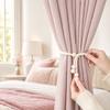 Cotton Rope Wooden Bead Curtain Tiebacks, No Drill Adjustable Window Curtain Holders, Boho Beige Farmhouse Decor for Living Room, Bedroom, Dorm