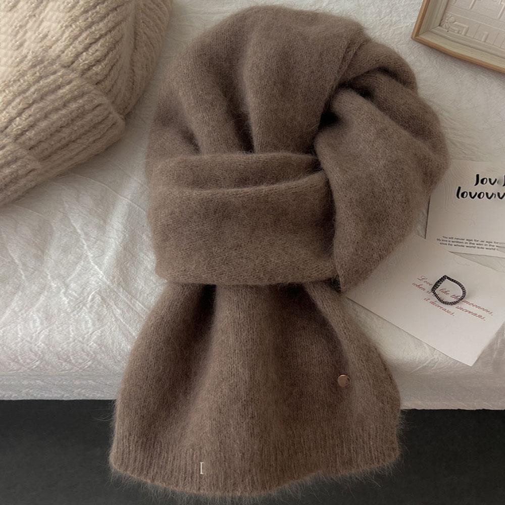 Hot Winter Thermal Knitted Scarf Women Raccoon Velvet Fur Wool Scarf Luxury Solid Color Shawl Wraps Windproof Warmer Neckerchief