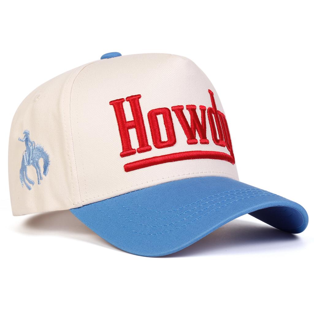 Pánská pětidílná baseballová čepice patchwork s výšivkou nápisu HOWDY, venkovní nastavitelná sluneční clona, volnočasový klobouk, jaro, podzim, cestování, turistika, plážová dovolená
