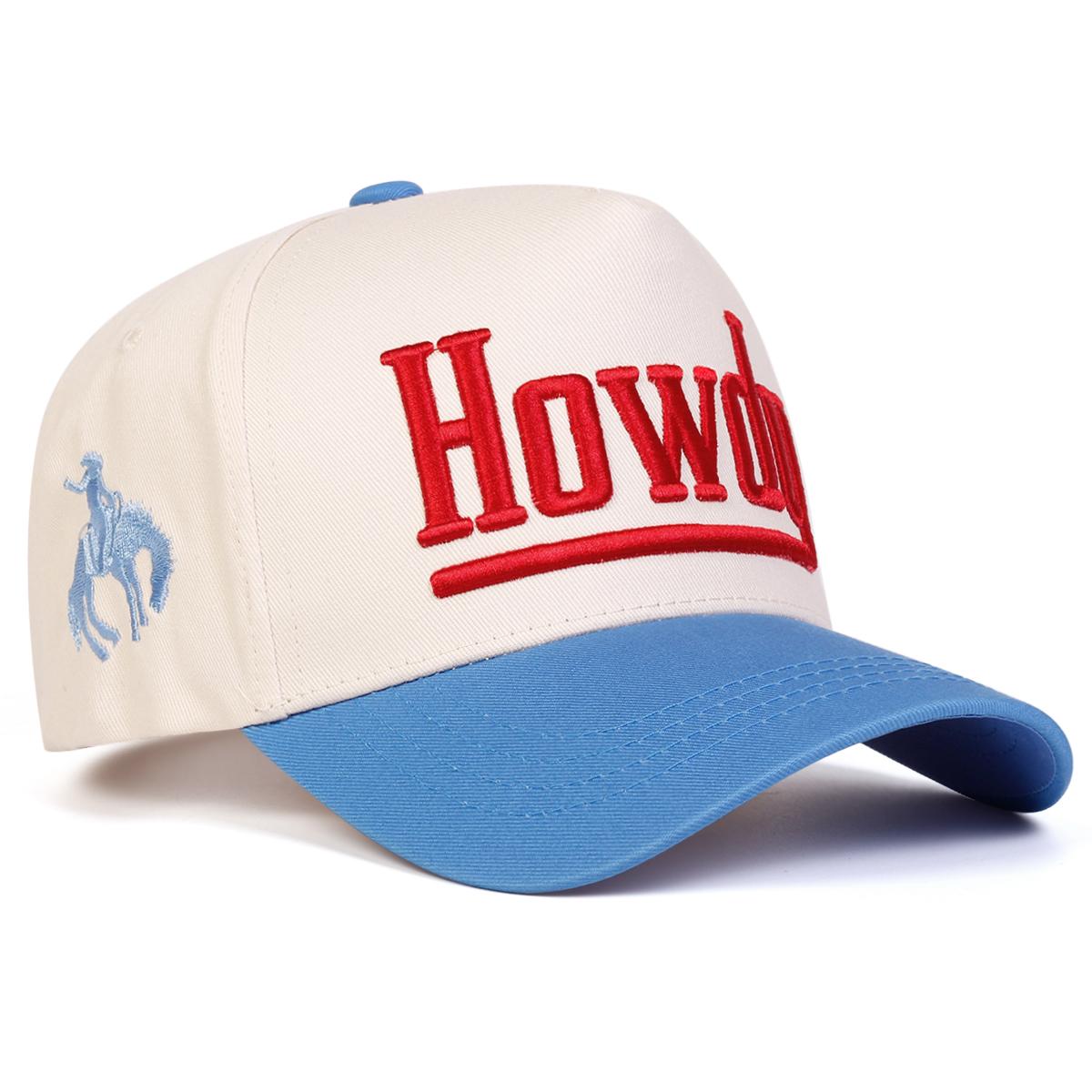 

Мужская бейсболка с пятью панелями, пэчворк с вышивкой надписи HOWDY, для улицы, регулируемая, солнцезащитная, для отдыха, весна, осень, путешествия, туризм, пляжный отдых бежевый/синий