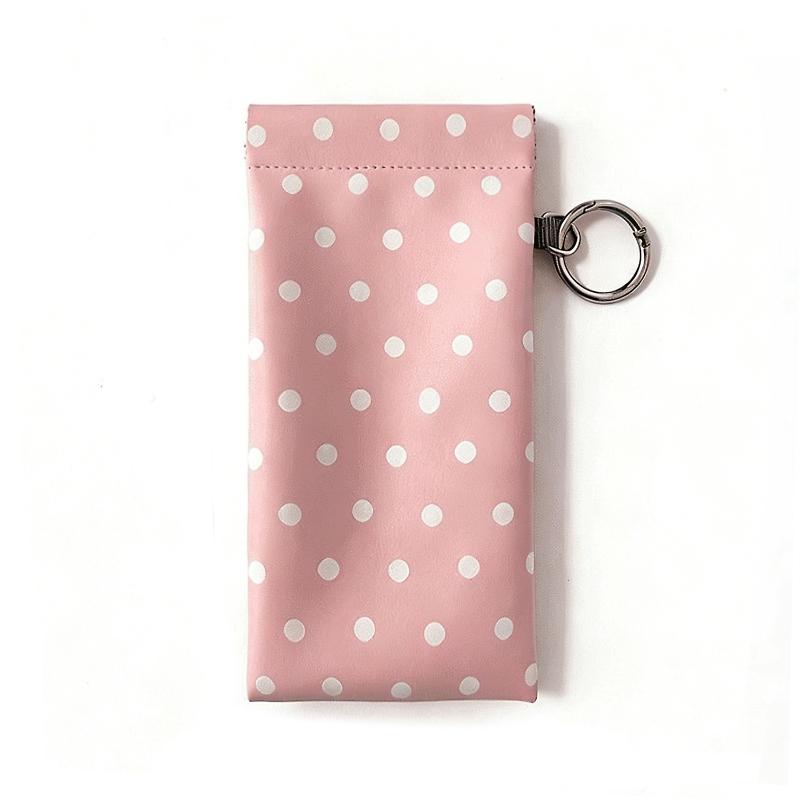 Polka Dot Eyeglass Pouch with Keychain Portable Anti-Scratch Glasses Case for Students School Daily Carry