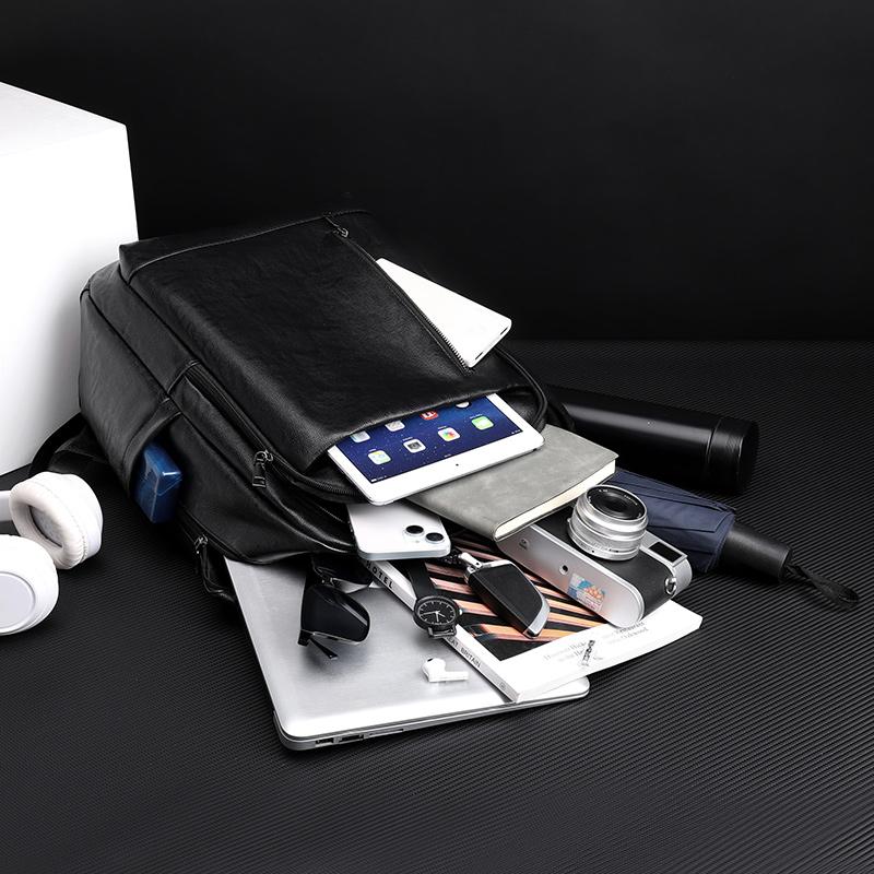 Business PU Backpack Men's Large Capacity Computer Backpack Waterproof Travel Student Schoolbag