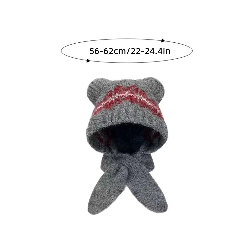 Cat Ear Warm Knitted Hat Pullover Style Windproof Balaclava Hat Thickened Ear Protection Women's Knitted Scarf Hat