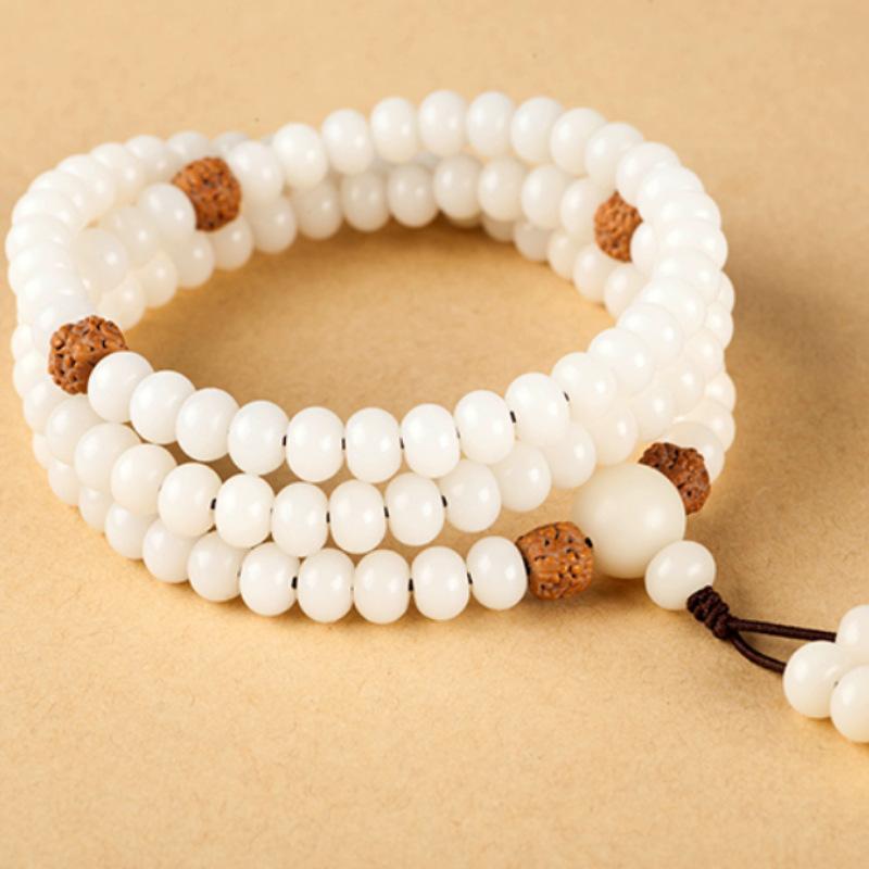 Authentic White Jade Bodhi Root Bracelet for Men and Women with High-Density Bodhi Seeds108Multi-strand Buddhist bead necklace and bracelet 8x6mm