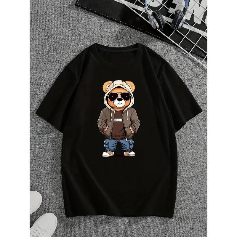 Men's Streetwear-Inspired Cartoon Bear T-Shirt | Versatile Crew Neck | Summer-Ready Short Sleeves | Trendy Casual Wear T-Shirts Men’s