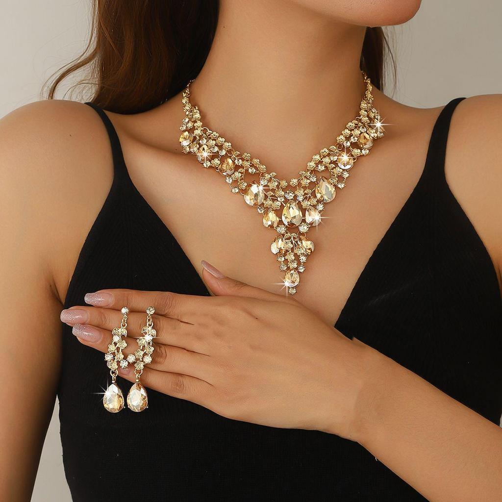 Exquisite High-End European & American Bridal Necklace Earring Set - Elegant Wedding Accessories