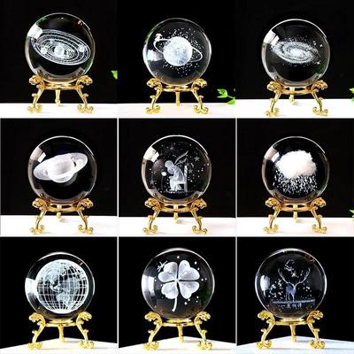3D Crystal Ball With Stand Planet Laser Engraved Solar System Globe Astronomy Gift Birthday Gift Glass Sphere Home Decoration