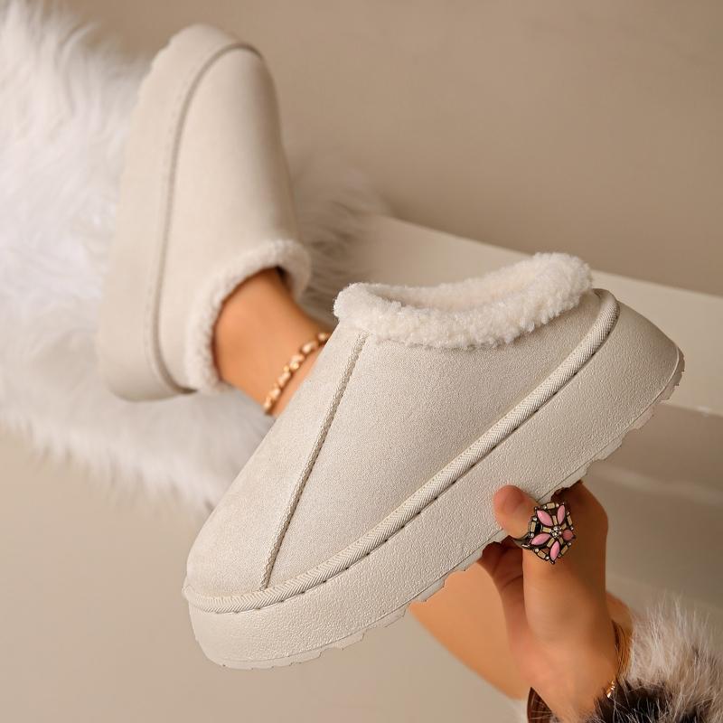 

Fashion 2025 Winter New Furry Woman Slippers Non Slip Plush Snow Boots Women Casual Platform Outdoor Warm Flat Cotton Shoes for Women 36
