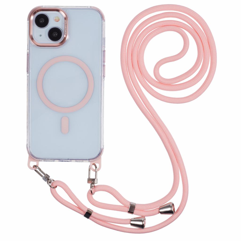 For iPhone 15 Clear Case Compatible with MagSafe Shockproof PC+TPU Phone Cover with Long Lanyard
