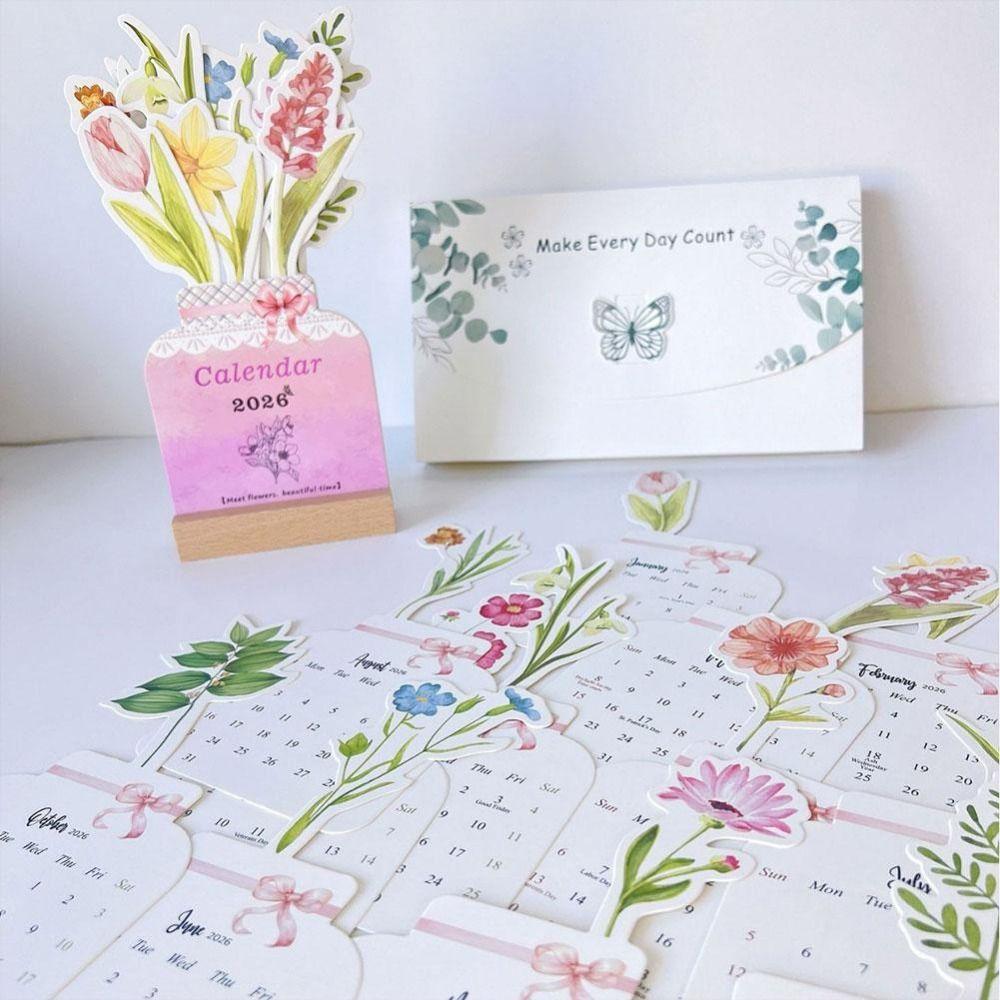 Vase Shaped Monthly Planner Detachable Base Floral Desk Calendar for Table Desk Decor