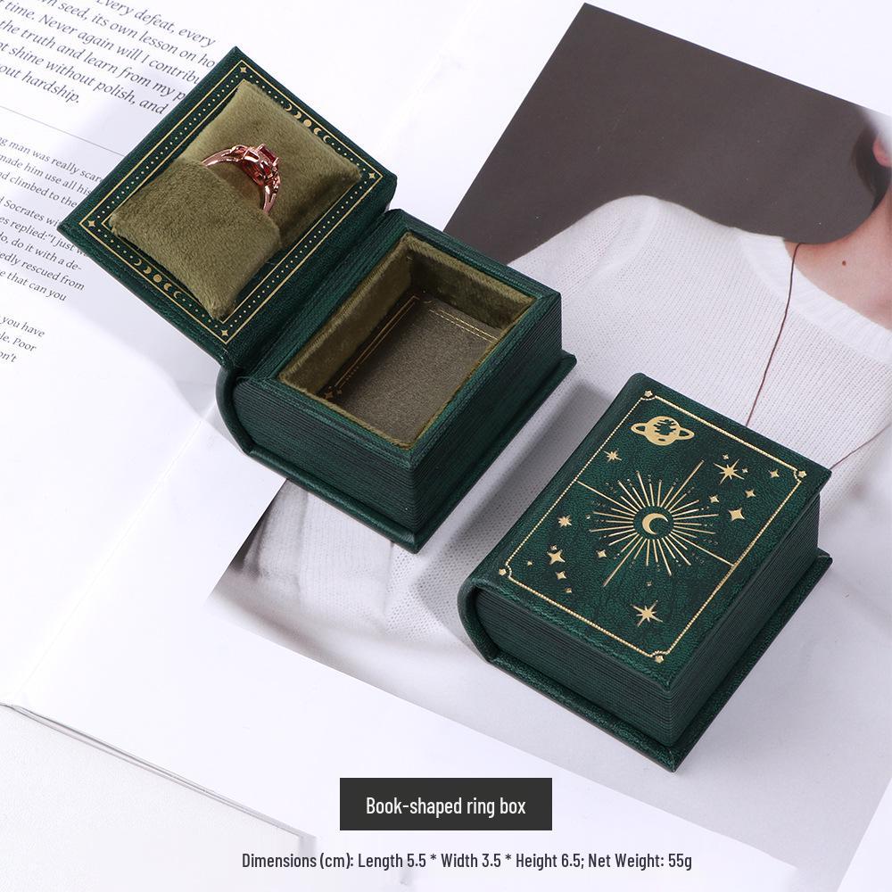 Elegant Curved PU Leather Book-Shaped Ring Box | Mini Retro Flip-Top Jewelry Holder