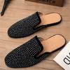 Trend Glitter Rhinestone Leather Half Slippers Shoes For Men Designer Outerwear Mules Casual Slides Slippers Sandals Mocassins