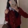 Gray Collared Two-Piece Style Knit Cardigan - Women's Petite Slim Fit Sweater for Spring and Autumn
