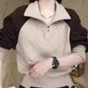 Half Zip Stand Up Collar Splicing Pullover Hoodie for Women's Autumn and Winter Fashion Short Top