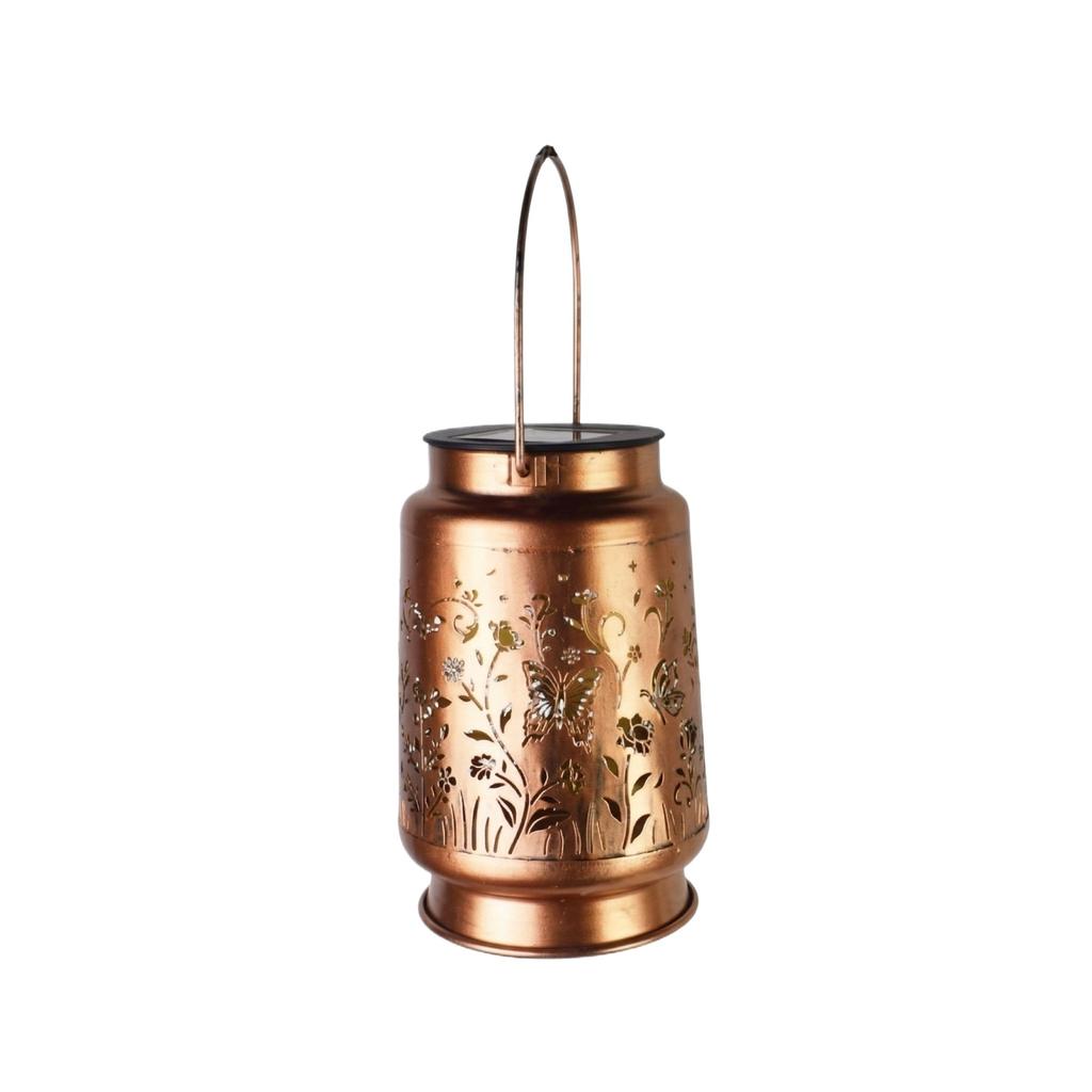 Solar Powered Outdoor Lantern Garden Patio Yard Decorative Light Metal Hanging Lantern for Outdoor Use with Solar Panel and Handle