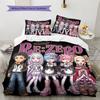 Re Zero Pattern Bedding Quilt Set Quilt Cover Pillowcase Home Birthday Gift(1 * Duvet Cover + 2 * Pillowcase, Without Core)