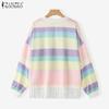 ZANZEA Women Casual Colorful Stripe Print Long Sleeve Blouse