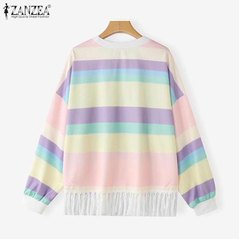 ZANZEA Women Casual Colorful Stripe Print Long Sleeve Blouse