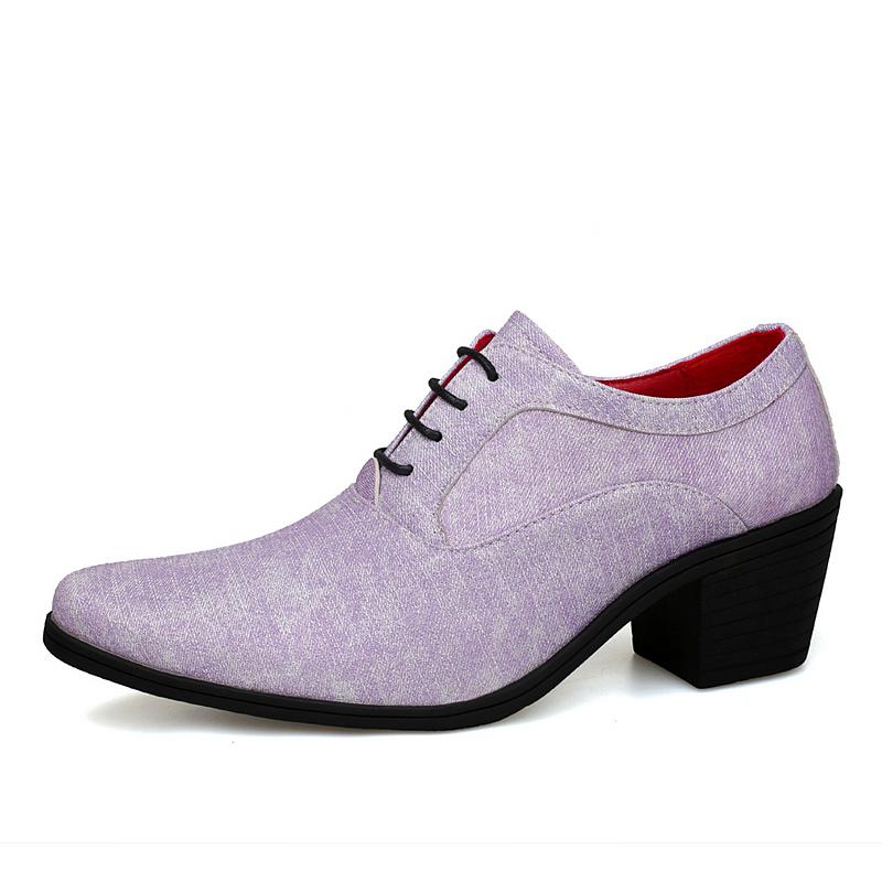 

2025 Purple High Heel Men s Shoes Elegant Mens Dress Shoes Designer Moccasin for Men Groom Wedding Leather Shoes Pointed Toe 38