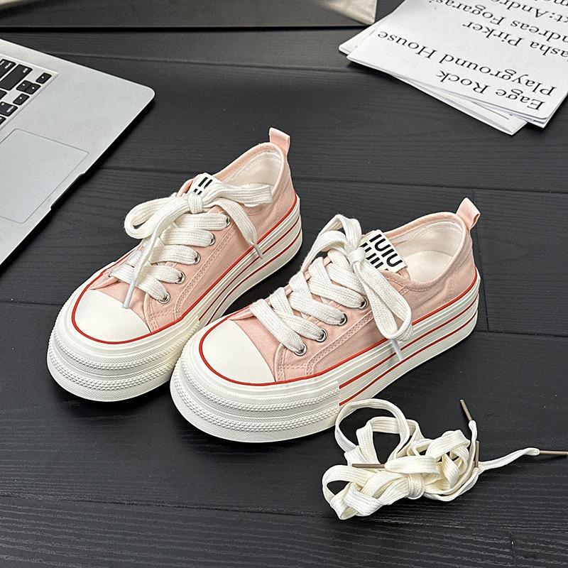 6 Blue and White Porcelain Summer Breathable Low-top Canvas Shoes, New Female Students Thick-soled Breathable Casual Board Shoes