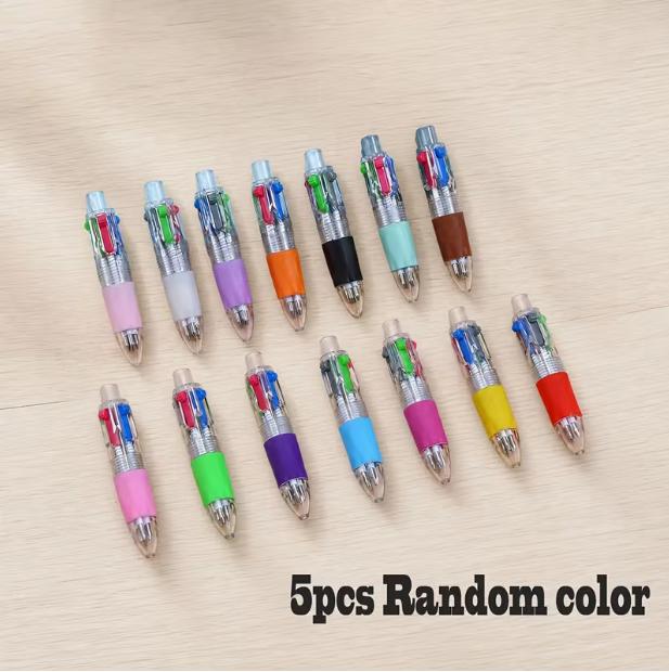5pcs Mini 4color Push-button Ballpoint Pen Multi-color Integrated Portable Pocket Ballpoint Pen Office Notebook Color Marker Pen