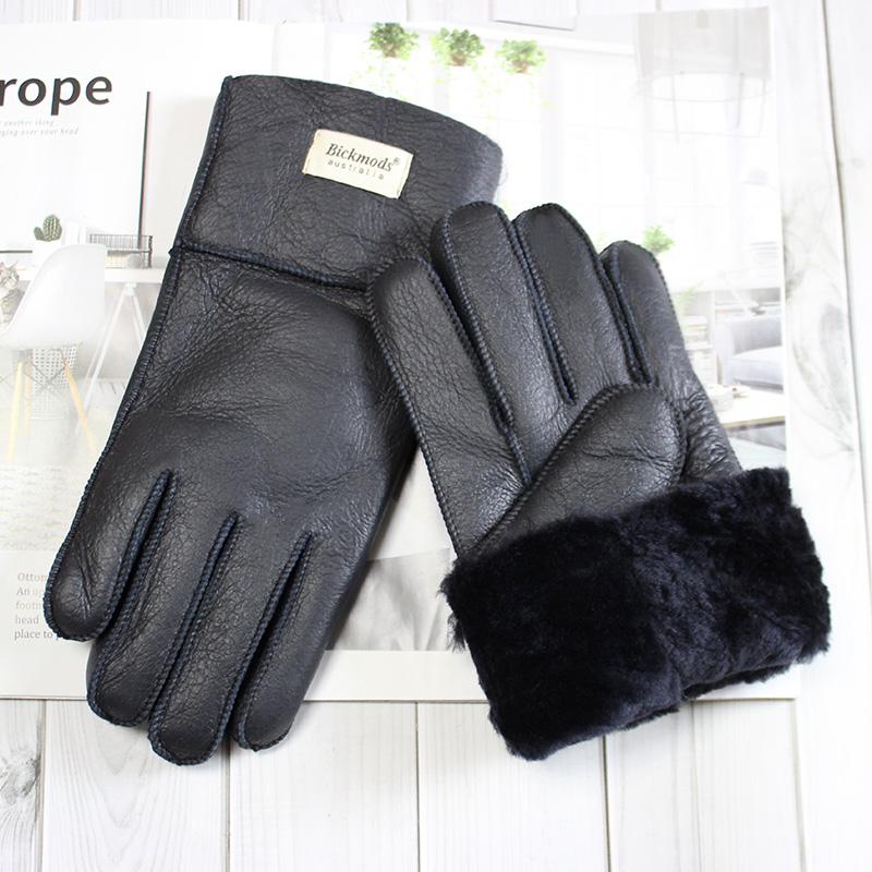 Winter Warme Schafsfellhandschuhe Herren Verdickt Winddicht und Kälteabweisend Outdoor Reiten Schafleder Wolle Fingerhandschuhe