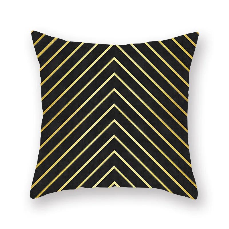 Decorative Throw Pillows Case Polyester Black Gold Geoetric Wave Cushion Cover For Sofa Home Car Bedroom 45X45Cm