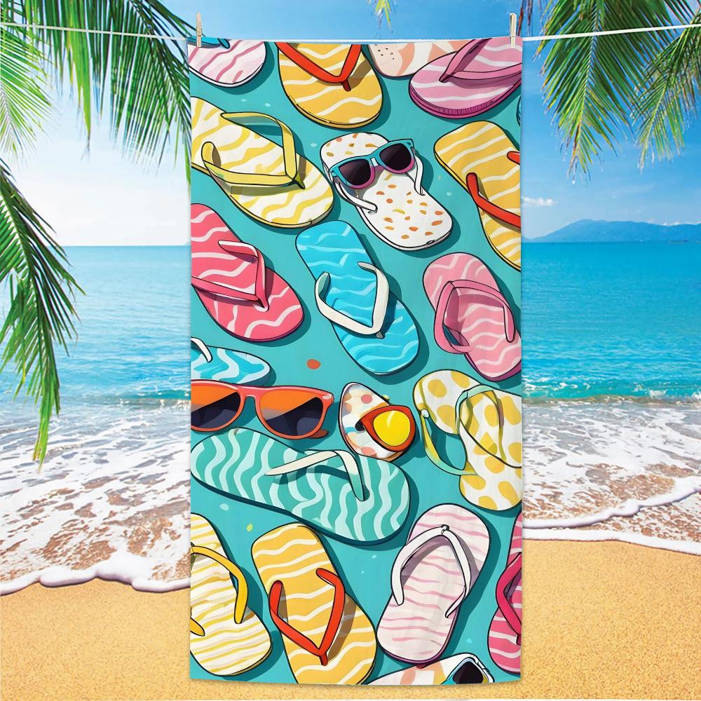 Summer Cocktail Themed Beach Towel, Watermelon & Lemon Print Absorbent Vacation Towel 50x100cm