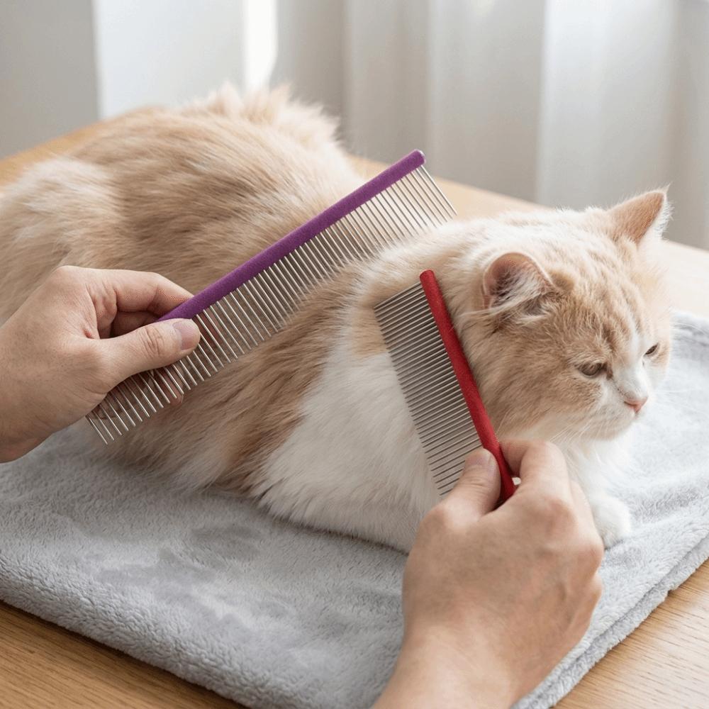 Non Slip Handle Dog Grooming Comb Metal Dual Teeth Comb Pet Straight Comb  Dog Cat Grooming