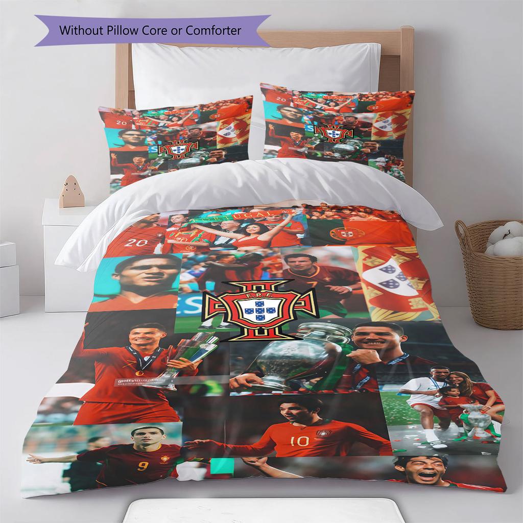 Portugal National Football Logo Pattern Bedding,Quilt Set Quilt Cover Pillowcase Home Birthday Gift(1 * Duvet Cover + 2 * Pillowcase, Without Core)