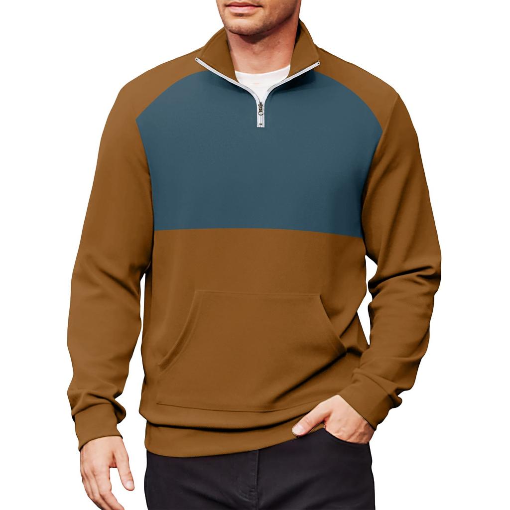 Men's Casual Long-Sleeved Collared Quarter-Zip Sweatshirt