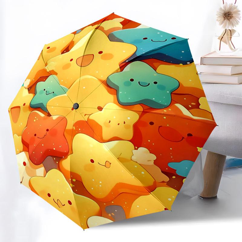 1pc Stars Cute Automatic Folding Umbrella - Compact 8-Rib Design, Durable Plastic & Iron, Lightweight for Outdoor Daily Use019