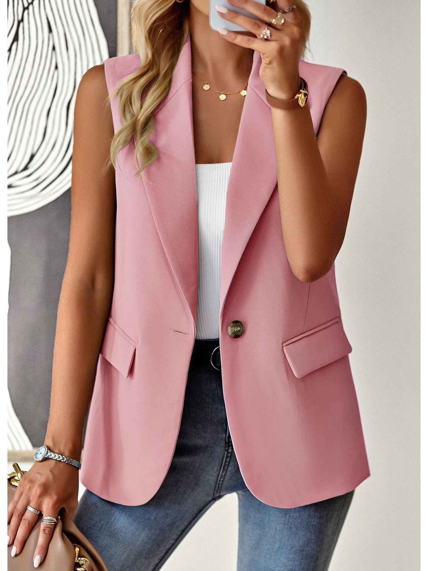 

Women s Sleeveless Blazer Vest - Loose Fit, Spring/Summer 2023 Collection Large рожевий