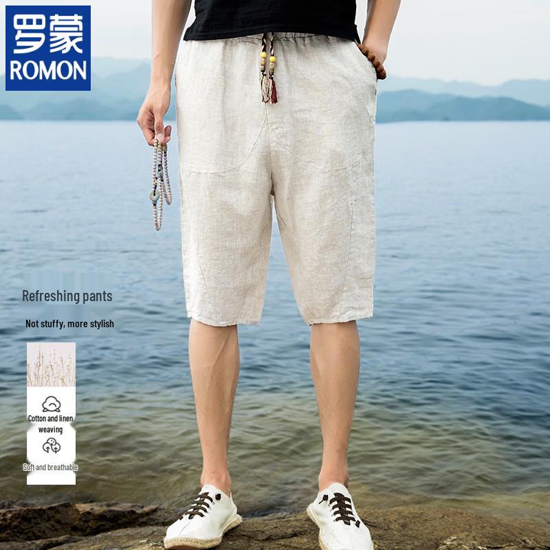 ROMON Men s Linen Blend Casual Mid-Pants S