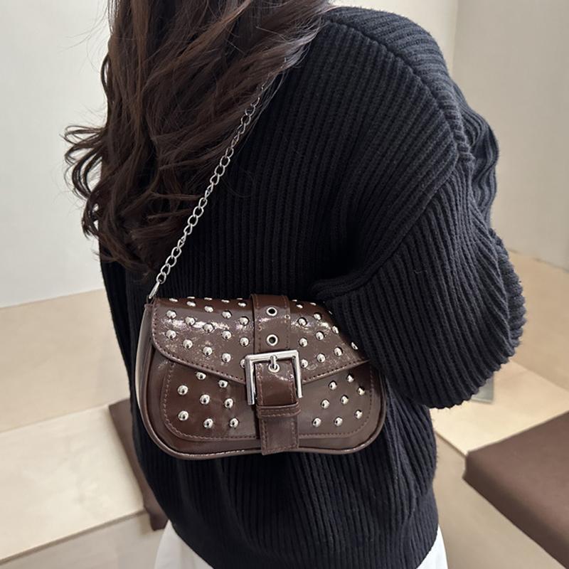 Yogodlns New Trend Fashion Spice Girl Rivet Personality Advanced Design Locomotive Shoulder Bag Punk Style Underarm Hobo Bag