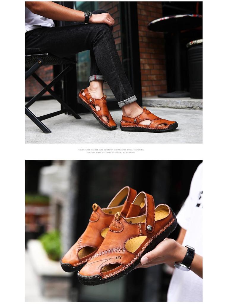 Men's Two-Wear Closed-Toe Sandals & Slippers - Hand-Stitched, Plus Size, Summer Beach Style