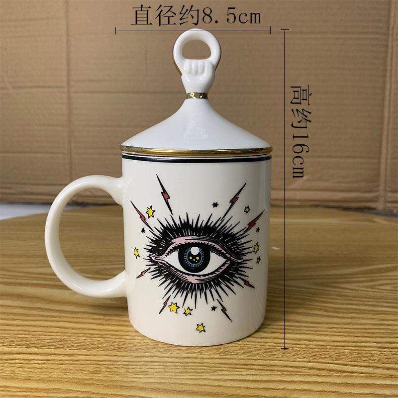 Abstract Eye Ceramic Cup Creative Abstract Coffee Cup with Lid Tableware Aromatherapy Candle Cup Candy Bottle Home Decoration