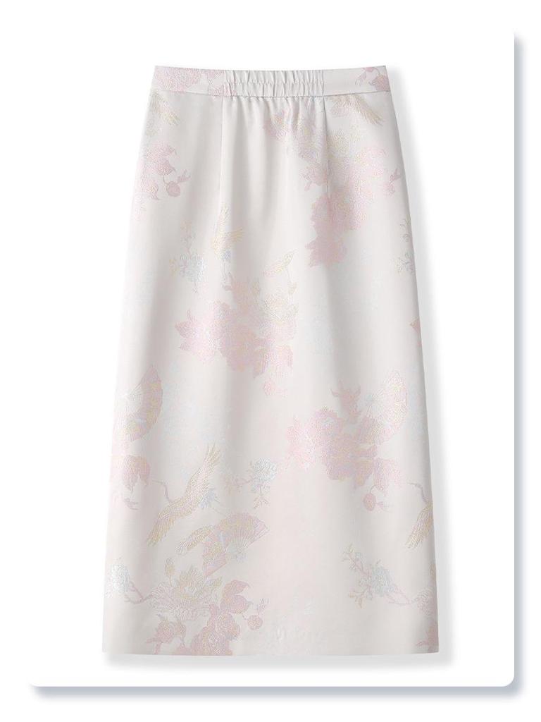 2025 Pink Embroidered High-Waist Midi Skirt - New Slimming Chinese Style