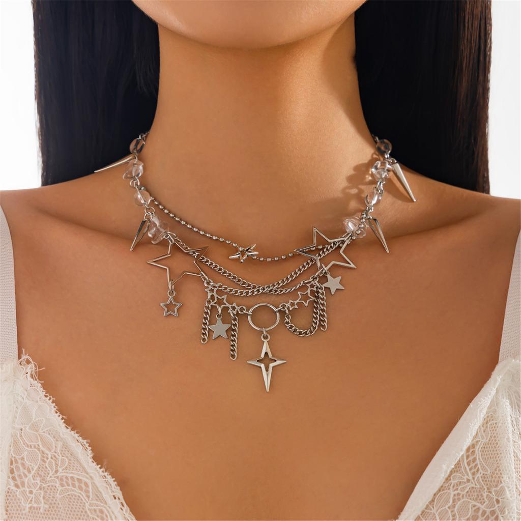 Unique Irregular Multilayer Tassels Necklace Featuring Star Pendant Portable Accessory for Fashionable Women Wear