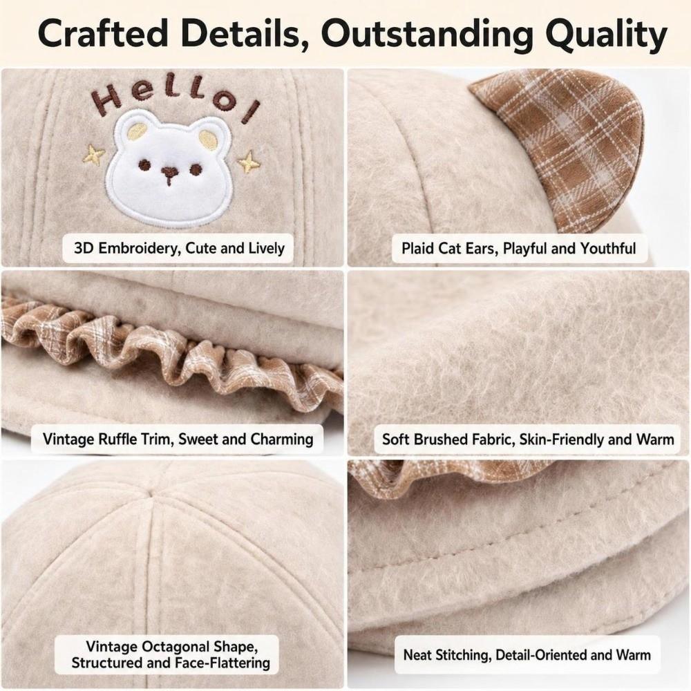 Cat Ears Newsboy Cap Japanese Style Baseball Cap Fashion Women's Beret Autumn and Winter