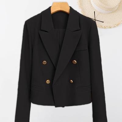 Women Suit Coat Formal Business Style Loose Solid Color Turn-down Collar Double-breasted Long Sleeve Soft OL Commute Office Coat