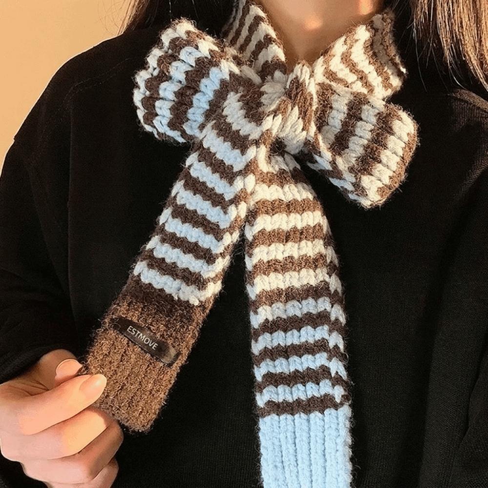 Harajuku Long Narrow Scarves Korean Style Knitted Neck Guard Cute Striped Scarf Streetwear